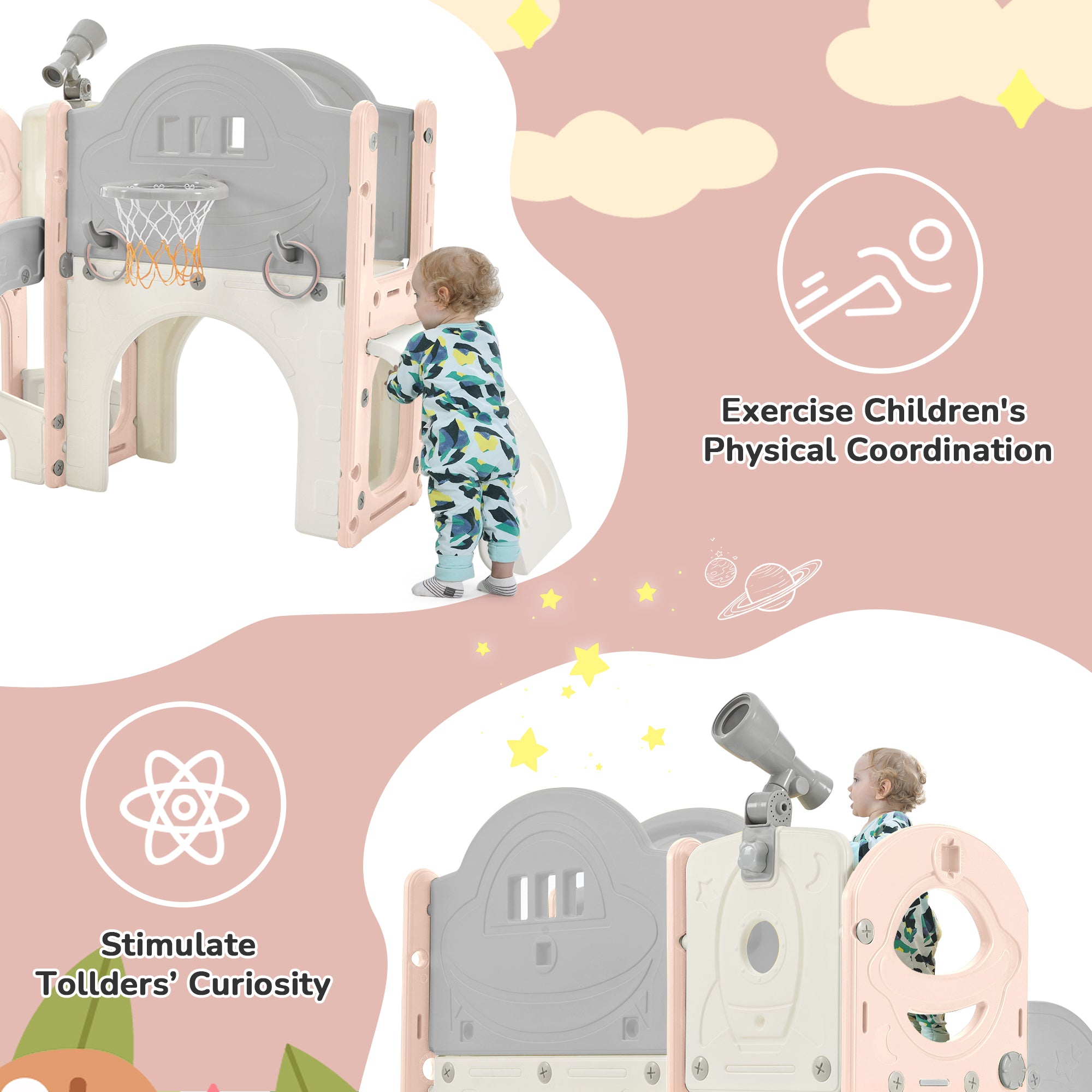 Kids 7-in-1 Slide Playset - Freestanding Spaceship Adventure