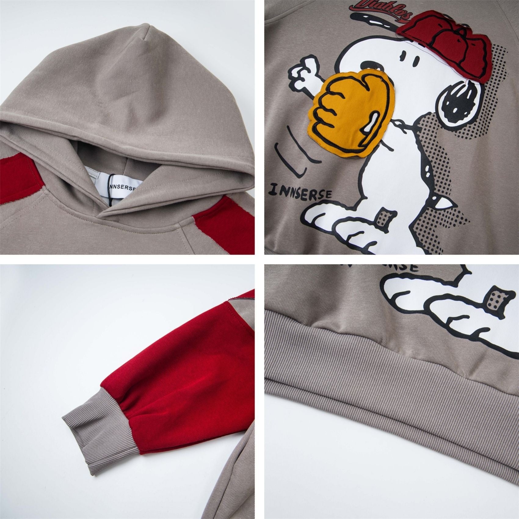 Retro Snoopy Cartoon Print Color Block Hooded Sweatshirt