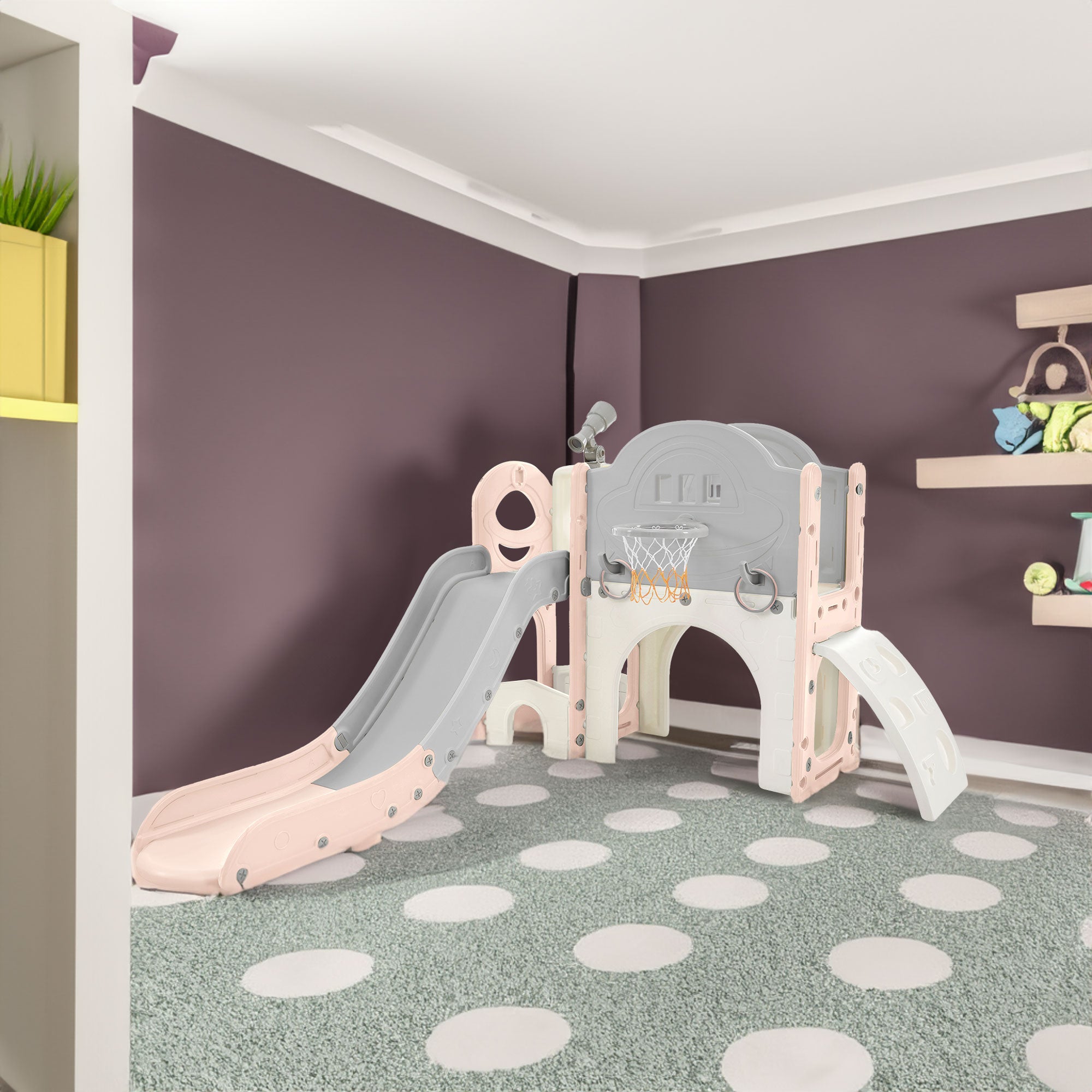 Kids 7-in-1 Slide Playset - Freestanding Spaceship Adventure