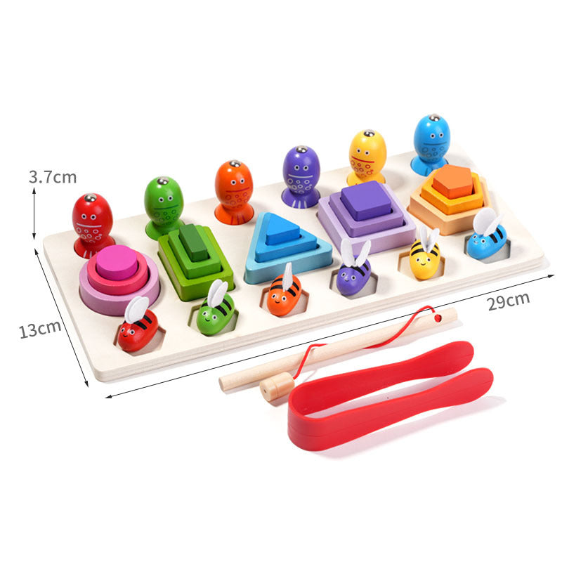 Wooden 3-in-1 Magnetic Clip Bee Set for Early Education