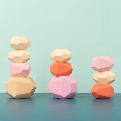 Children’s Wooden Colored Stone Jenga Building Blocks