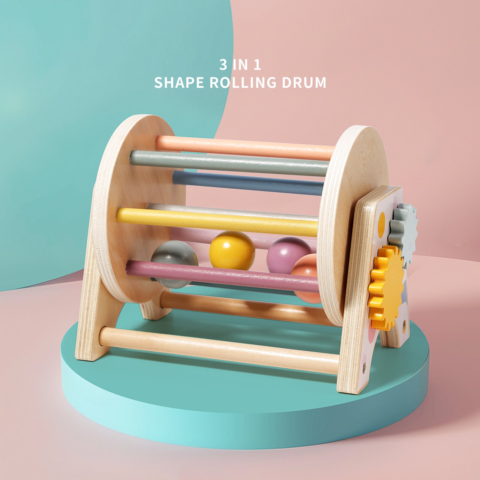 3-in-1 Desktop Wooden Rolling Drum – Montessori Educational Toy