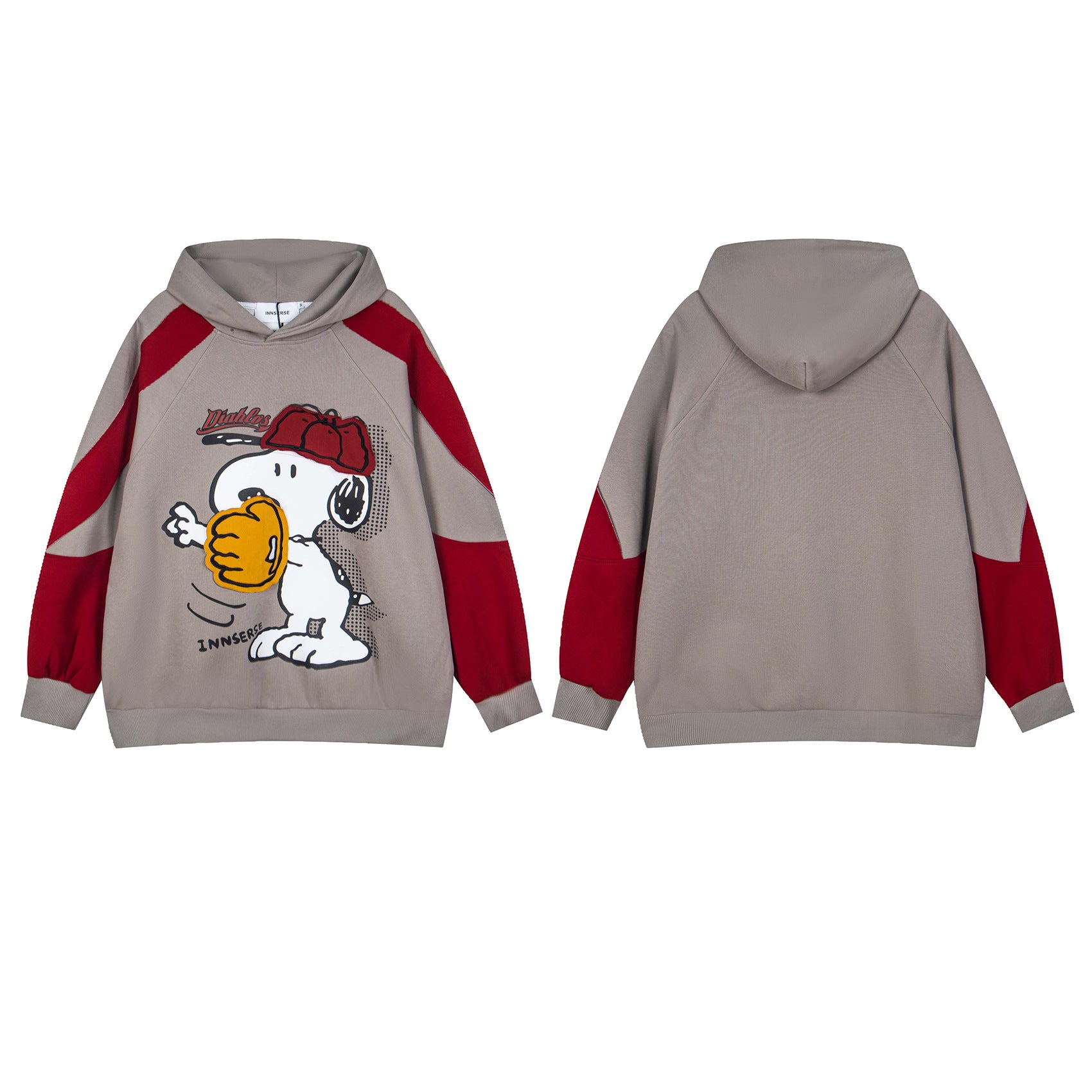 Retro Snoopy Cartoon Print Color Block Hooded Sweatshirt