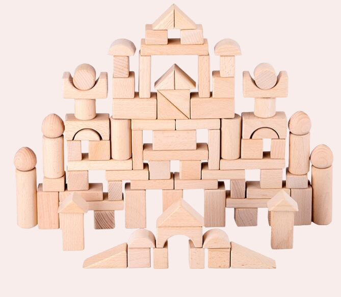 100-Piece Beech Wood Building Blocks for Early Childhood Education