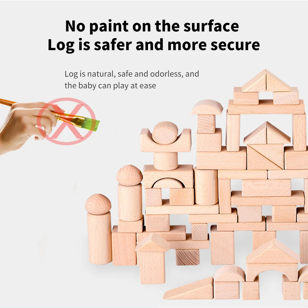 100-Piece Beech Wood Building Blocks for Early Childhood Education