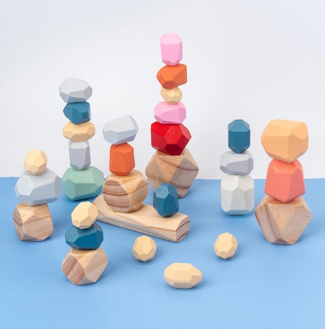 Children’s Wooden Colored Stone Jenga Building Blocks