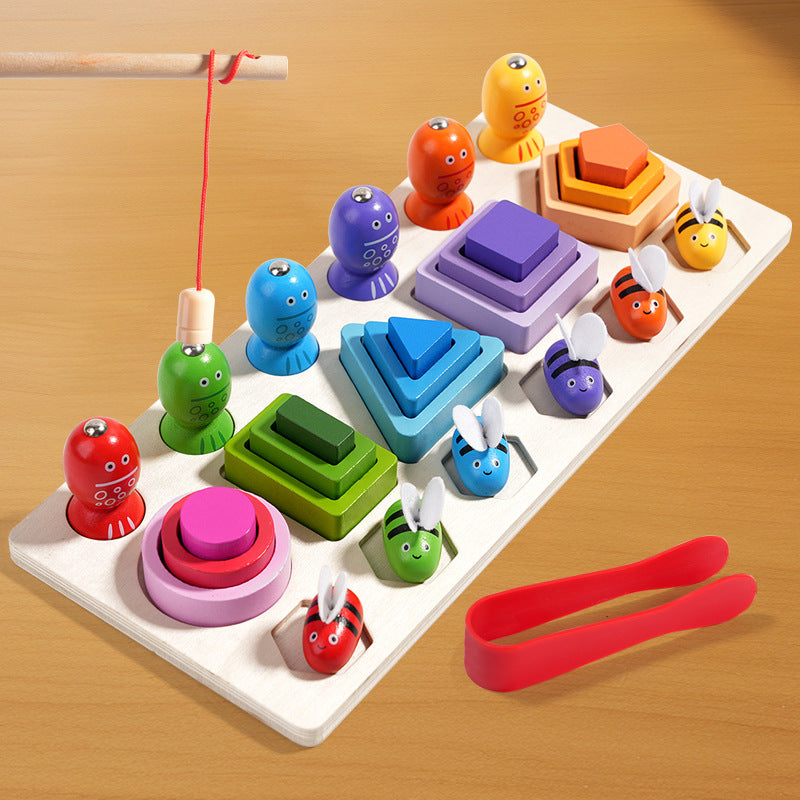 Wooden 3-in-1 Magnetic Clip Bee Set for Early Education