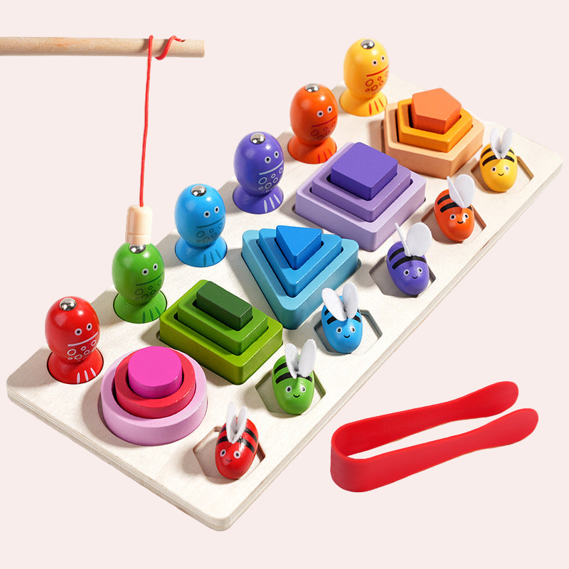 Wooden 3-in-1 Magnetic Clip Bee Set for Early Education
