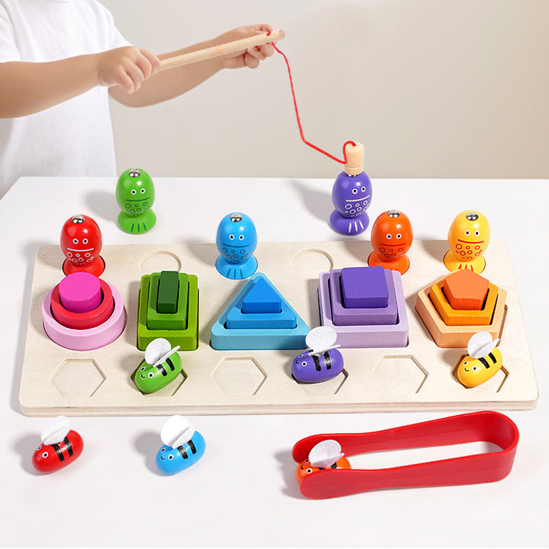 Wooden 3-in-1 Magnetic Clip Bee Set for Early Education