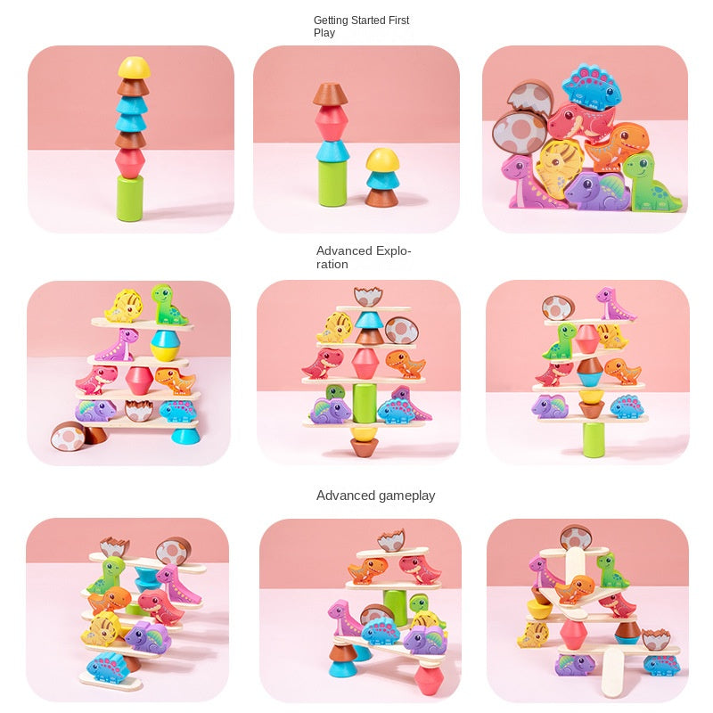 Children's Wooden Dinosaur Animal Stacking Music Balance Building Blocks