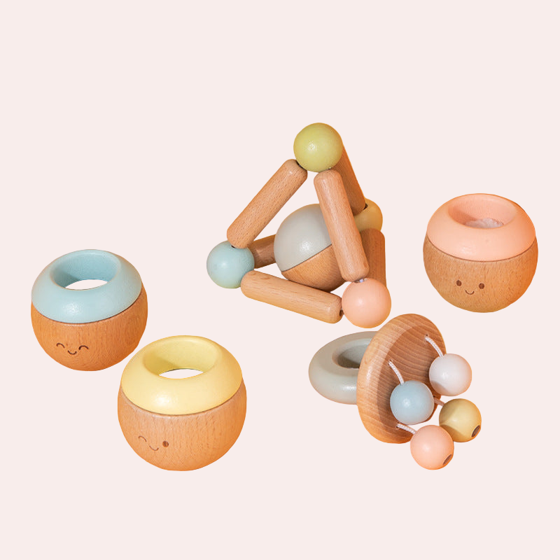 Wooden Sensory Touch Toys - 5-Piece Early Education Set for Babies