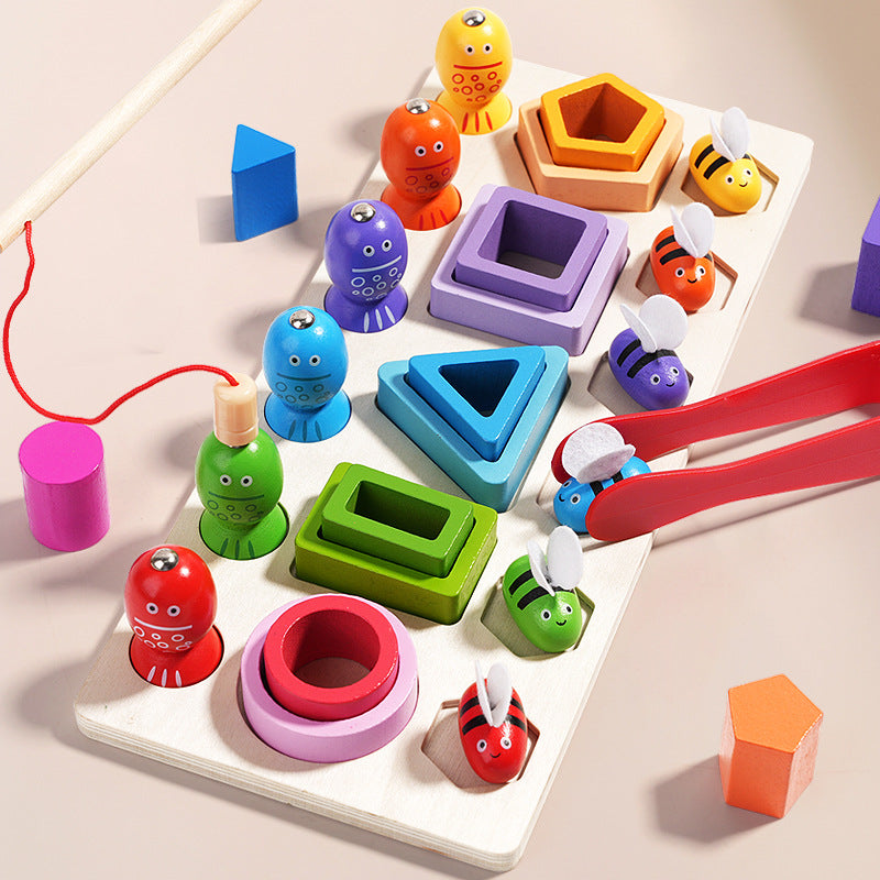 Wooden 3-in-1 Magnetic Clip Bee Set for Early Education