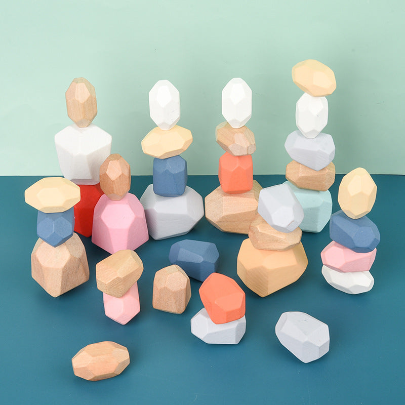 Children’s Wooden Colored Stone Jenga Building Blocks