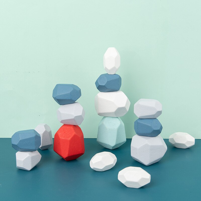 Children’s Wooden Colored Stone Jenga Building Blocks