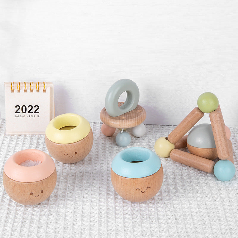 Wooden Sensory Touch Toys - 5-Piece Early Education Set for Babies